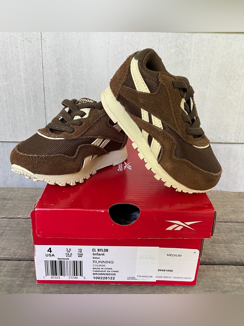Reebok Baby Classic Athletic Shoes Brown Cream Suede Low Top Sneaker in Box Sz 4